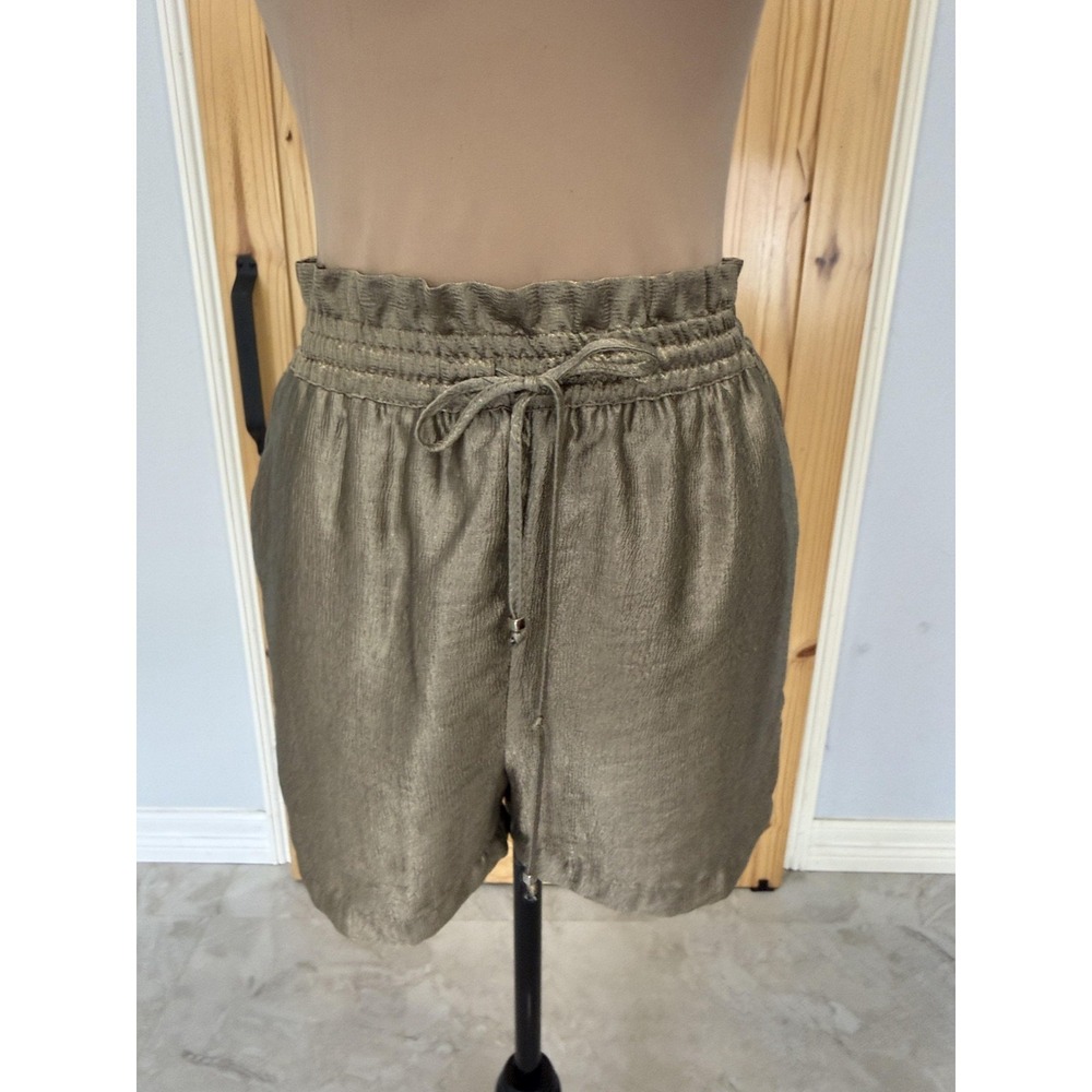 Zara Shorts Womens‎ Small Gold Paperbag Elastic Waist Lined Drawstring Shorts